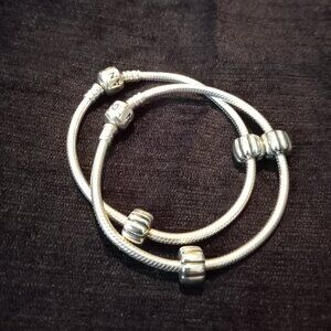 Set of 2 Pandora Moments Bracelets and Clip Charms